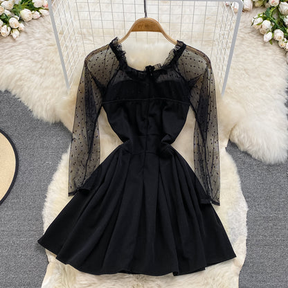Black A Line Long Sleeve Short Dress Fashion Dress RF0230