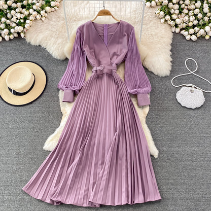 Elegant V Neck Long Sleeve Dress A Line Fashion Dress RF0228