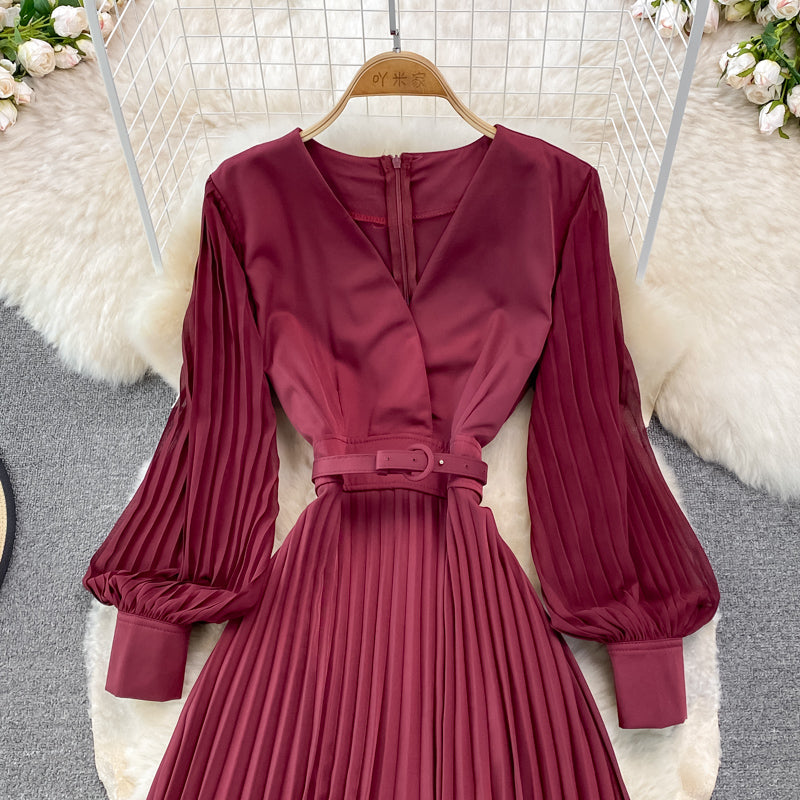 Elegant V Neck Long Sleeve Dress A Line Fashion Dress RF0228