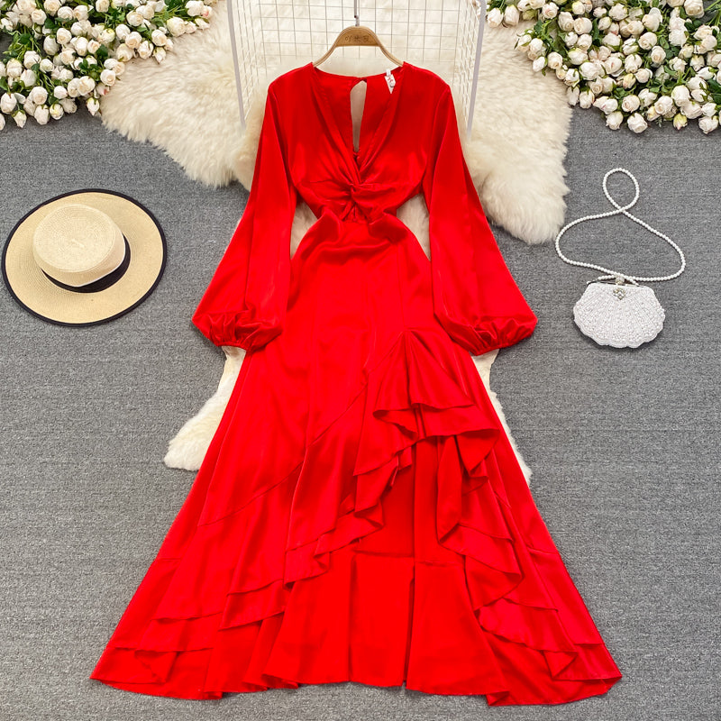 Red Chiffon Long A Line Dress Red Fashion Dress RF0221