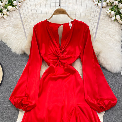Red Chiffon Long A Line Dress Red Fashion Dress RF0221