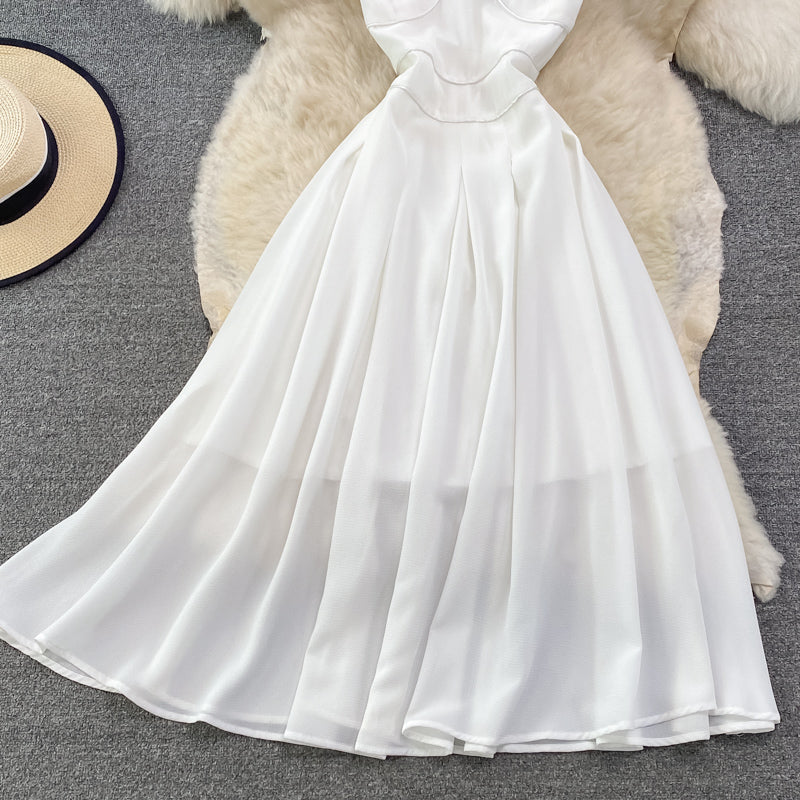 White Chiffon A Line Short Dress Fashion Dress RF0219