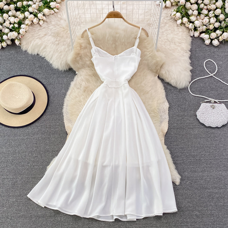 White Chiffon A Line Short Dress Fashion Dress RF0219
