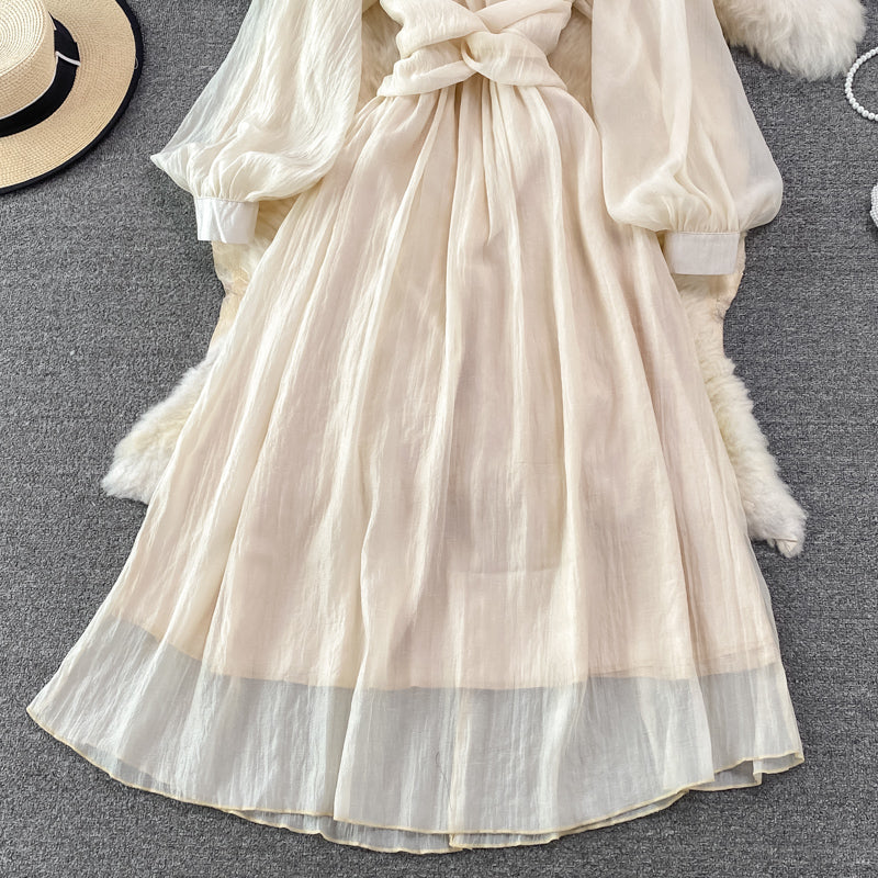 Champagne V Neck Long Sleeve Dress Fashion Dress RF0217