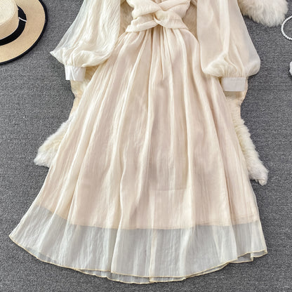Champagne V Neck Long Sleeve Dress Fashion Dress RF0217
