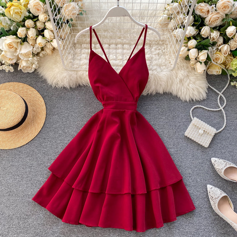 Cute V Neck Short Dress A Line Fashion Dresses RF0208