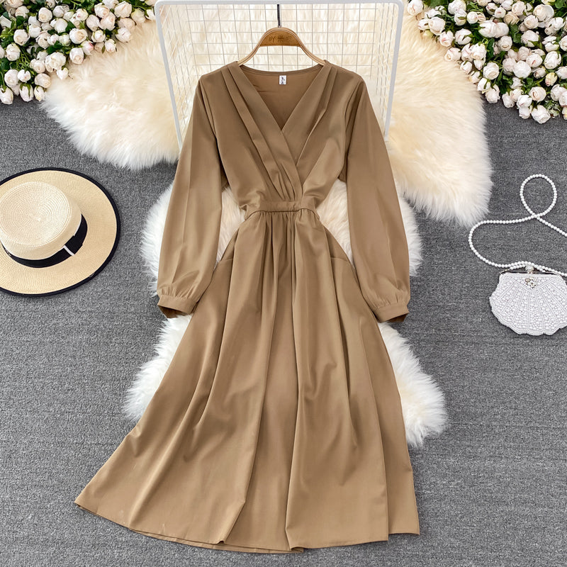 Simple V Neck Long Sleeve Dress Fashion Dress RF0206