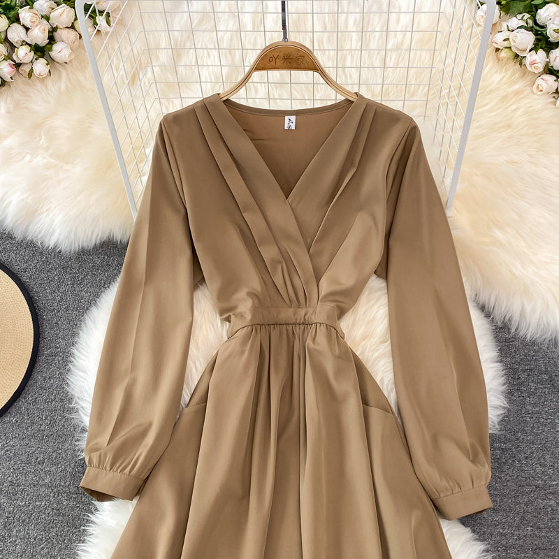 Simple V Neck Long Sleeve Dress Fashion Dress RF0206