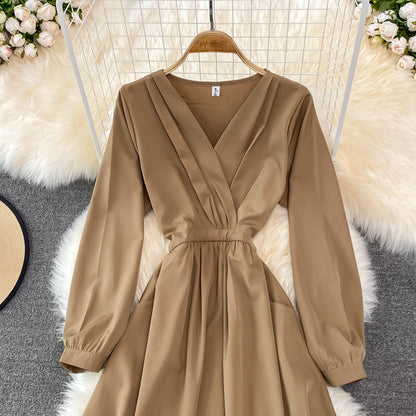 Simple V Neck Long Sleeve Dress Fashion Dress RF0206