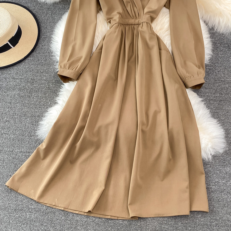 Simple V Neck Long Sleeve Dress Fashion Dress RF0206
