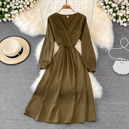 Simple V Neck Long Sleeve Dress Fashion Dress RF0206