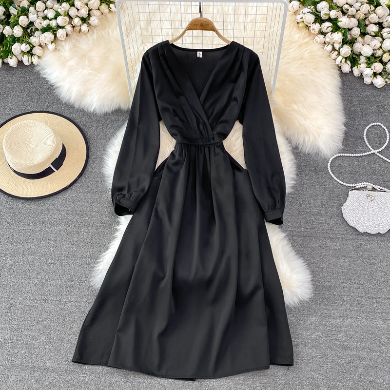 Simple V Neck Long Sleeve Dress Fashion Dress RF0206
