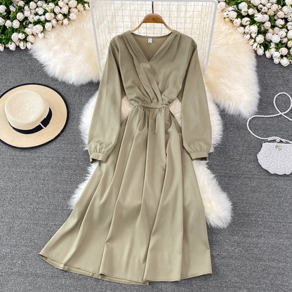 Simple V Neck Long Sleeve Dress Fashion Dress RF0206