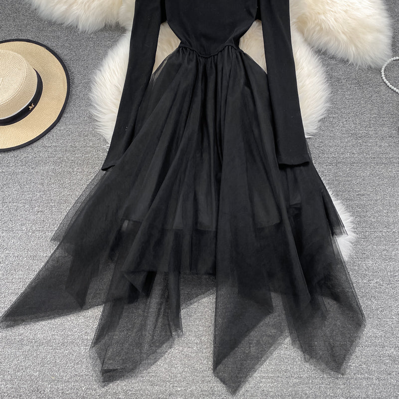 Black Irregular Long Sleeve Off Shoulder Dress Fashion Dress RF0205