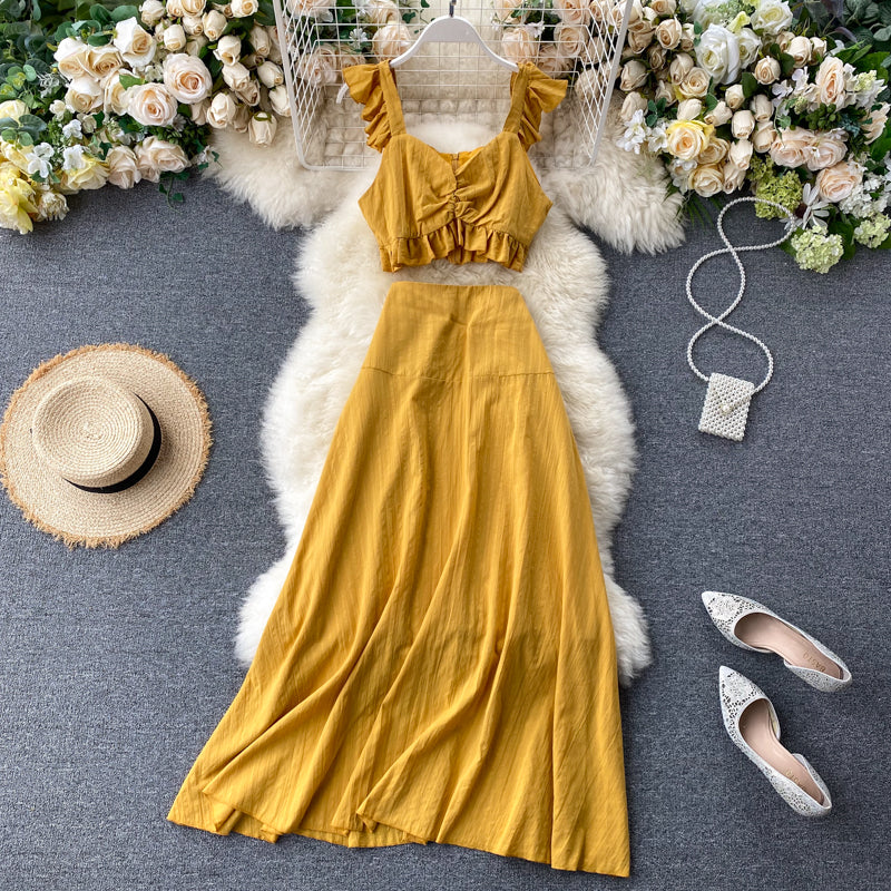 Cute Yellow Two Pieces Dress Fashion Dress RF0203