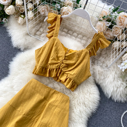 Cute Yellow Two Pieces Dress Fashion Dress RF0203