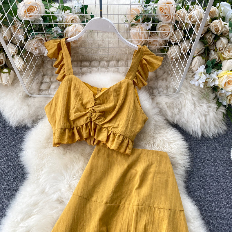 Cute Yellow Two Pieces Dress Fashion Dress RF0203