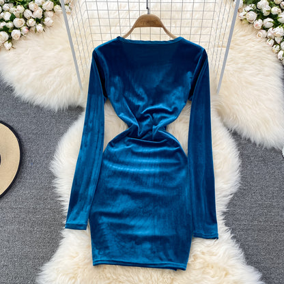 Sexy V Neck Velvet Long Sleeve Dress Fashion Dress RF0199