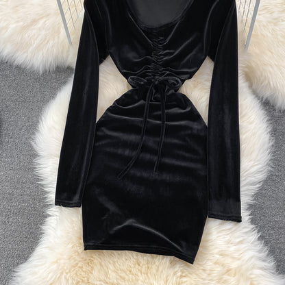 Sexy V Neck Velvet Long Sleeve Dress Fashion Dress RF0199