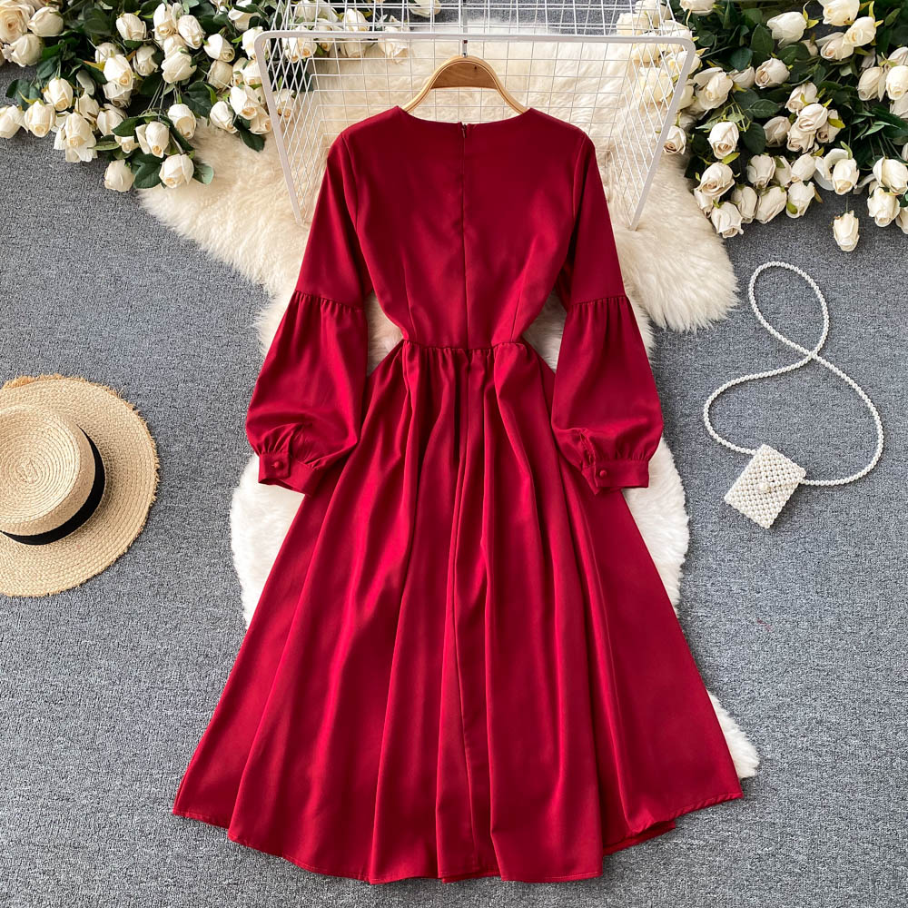 Cute V Neck Long Sleeve Dress A Line Fashion Dress RF0197