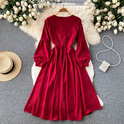 Cute V Neck Long Sleeve Dress A Line Fashion Dress RF0197