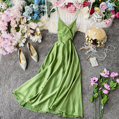 Elegant V Neck Satin A Line Dress Fashion Dress RF0196