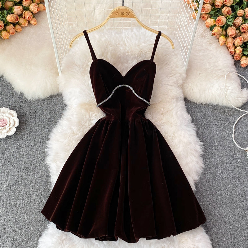 Cute V Neck Velvet Short Dress Fashion Dress RF0195