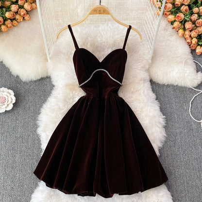 Cute V Neck Velvet Short Dress Fashion Dress RF0195