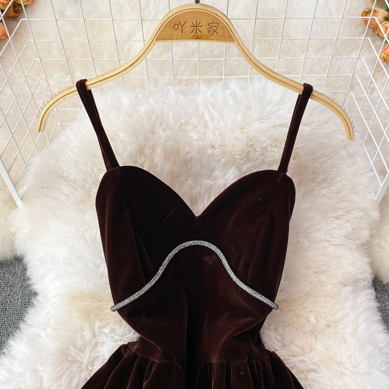 Cute V Neck Velvet Short Dress Fashion Dress RF0195