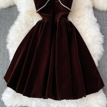 Cute V Neck Velvet Short Dress Fashion Dress RF0195