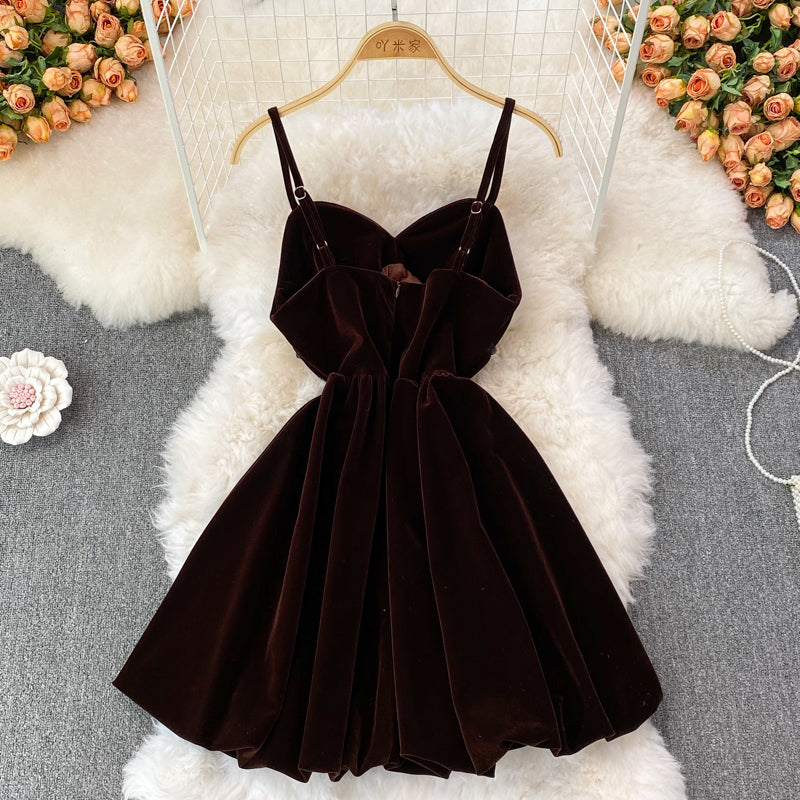 Cute V Neck Velvet Short Dress Fashion Dress RF0195