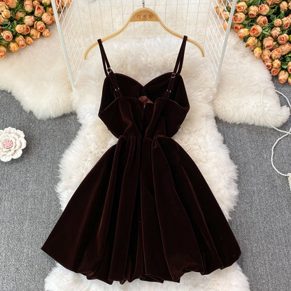 Cute V Neck Velvet Short Dress Fashion Dress RF0195