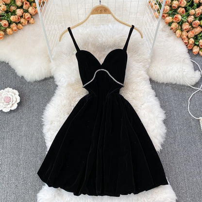 Cute V Neck Velvet Short Dress Fashion Dress RF0195