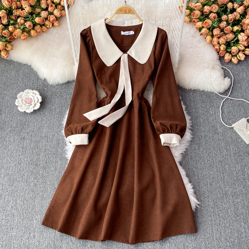 Sweet Corduroy Long Sleeve Dress Fashion Dress RF0194