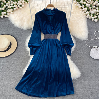 Elegant Velvet Long Sleeve Dress Fashion Dress RF0191