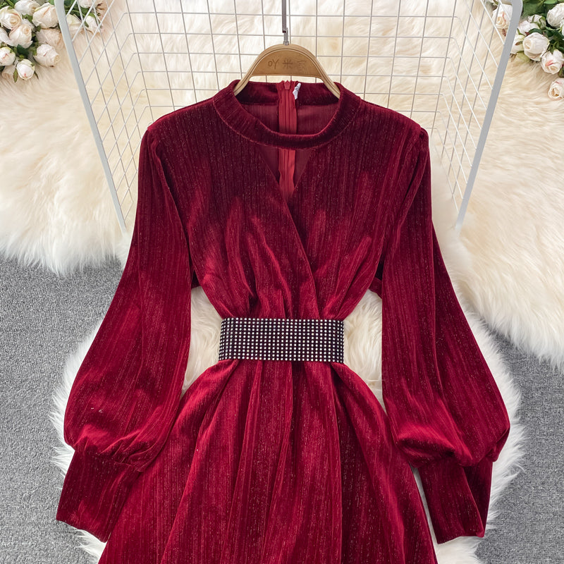 Elegant Velvet Long Sleeve Dress Fashion Dress RF0191