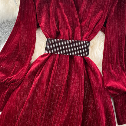 Elegant Velvet Long Sleeve Dress Fashion Dress RF0191