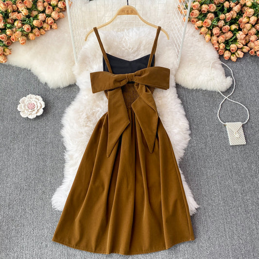 Cute Bow Velvet Backless Dress Fashion Dress RF0190