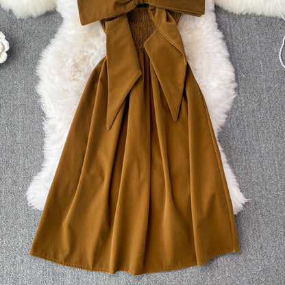 Cute Bow Velvet Backless Dress Fashion Dress RF0190