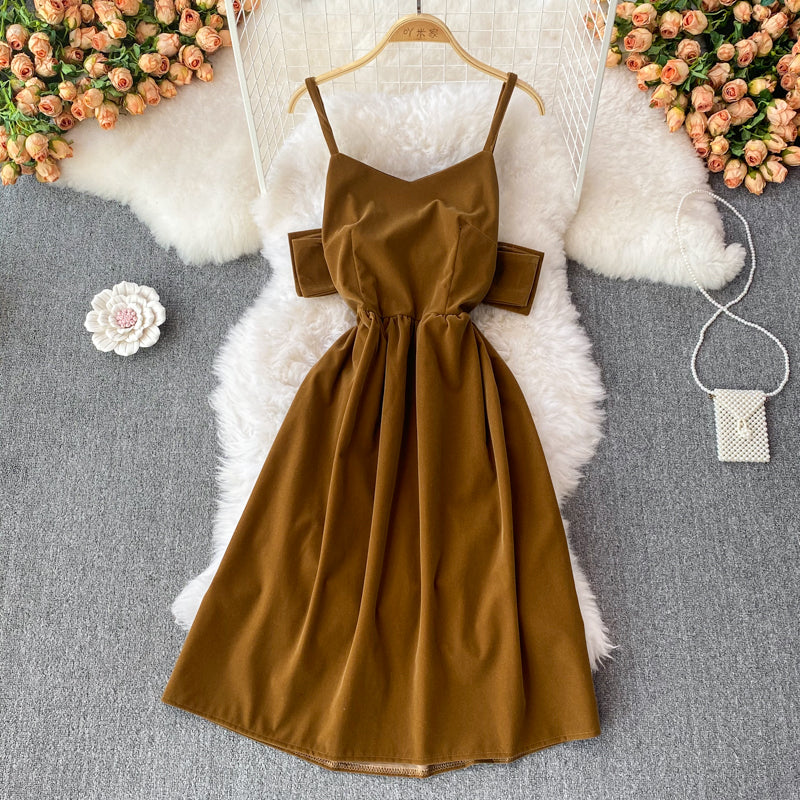 Cute Bow Velvet Backless Dress Fashion Dress RF0190