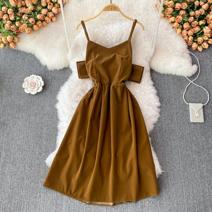 Cute Bow Velvet Backless Dress Fashion Dress RF0190