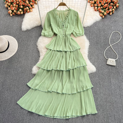 Cute V Neck Chiffon Long Dress Fashion Dress RF0189