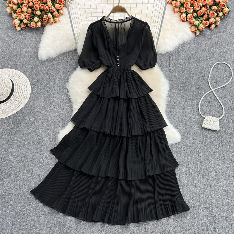 Cute V Neck Chiffon Long Dress Fashion Dress RF0189