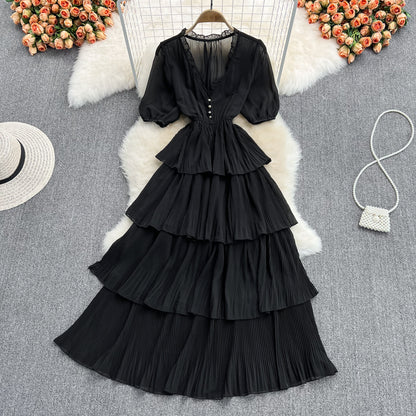 Cute V Neck Chiffon Long Dress Fashion Dress RF0189