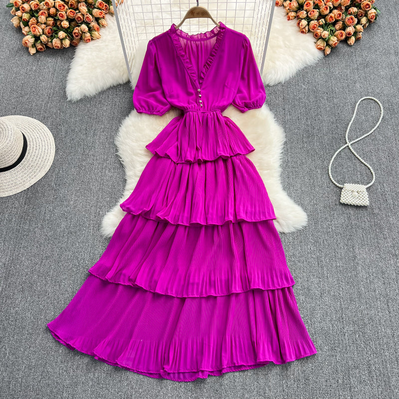 Cute V Neck Chiffon Long Dress Fashion Dress RF0189