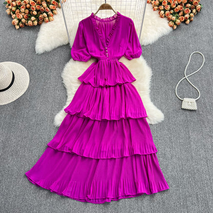 Cute V Neck Chiffon Long Dress Fashion Dress RF0189