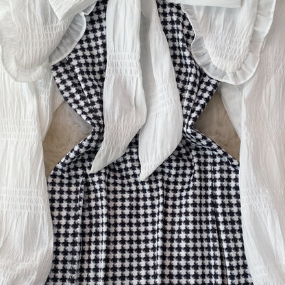 Cute Houndstooth Long Sleeve Dress A Line Fashion Dress RF0185