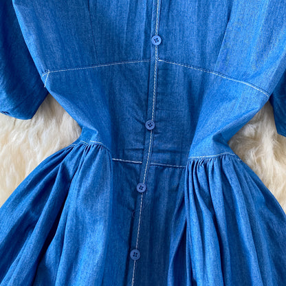 Simple V Neckline Denim Dress A Line Fashion Dress RF0182