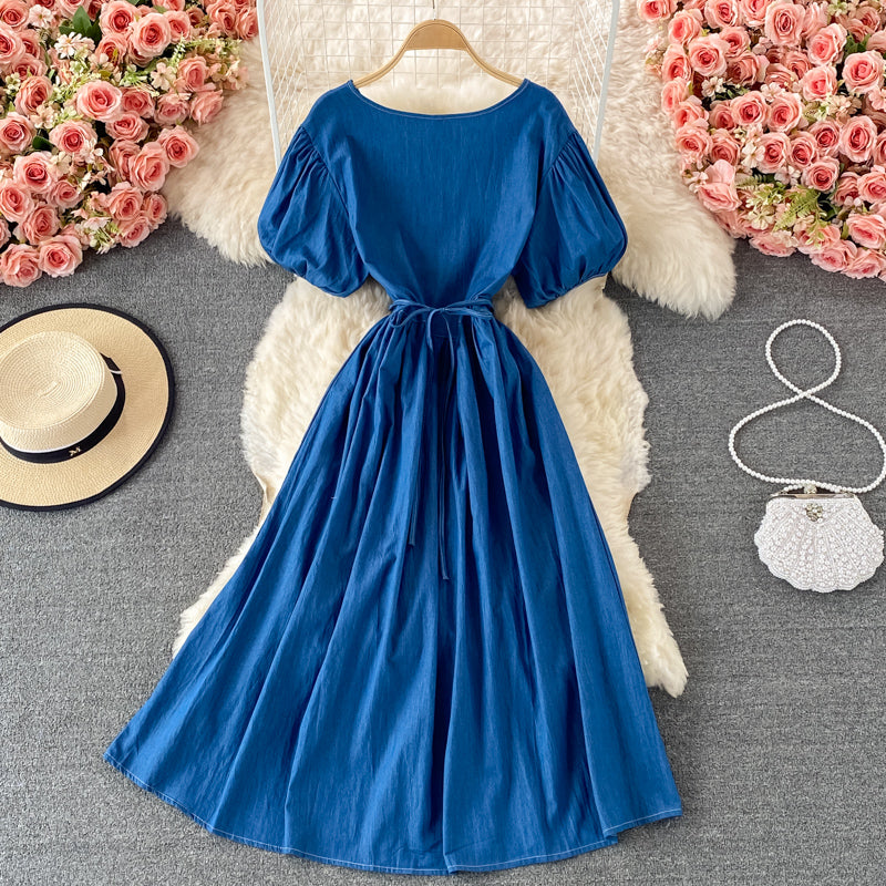 Simple V Neckline Denim Dress A Line Fashion Dress RF0182