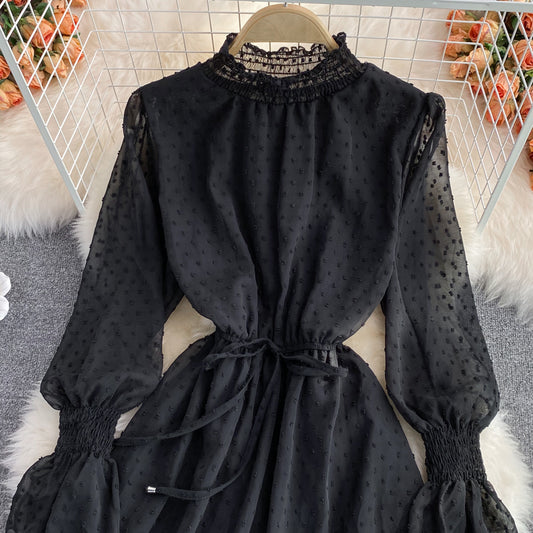 Cute A Line Long Sleeve Dress Black Dress RF0181